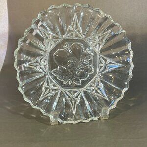 Vintage Cut Glass Tray with Fruit Pattern 8" (1396)